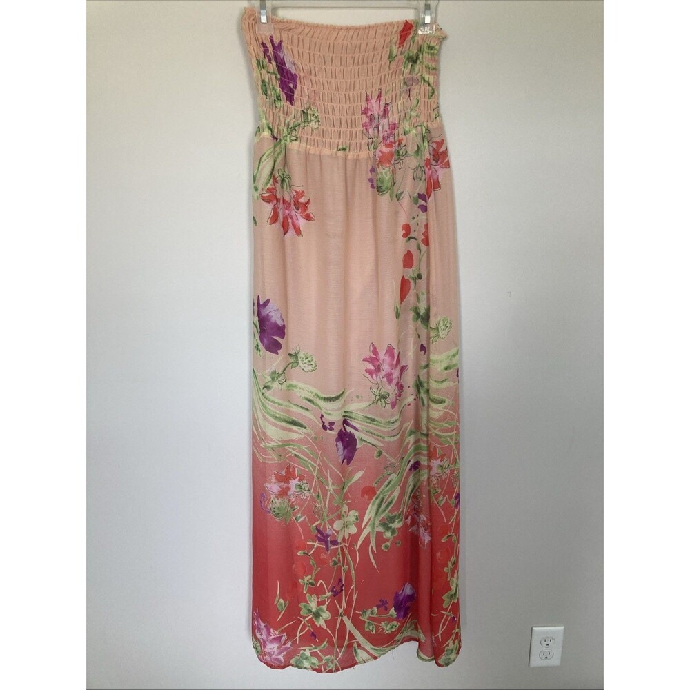 Y2K Old Navy Smocked Strapless Floral Ombre Maxi Dress Med 2009 Fairy Cottage